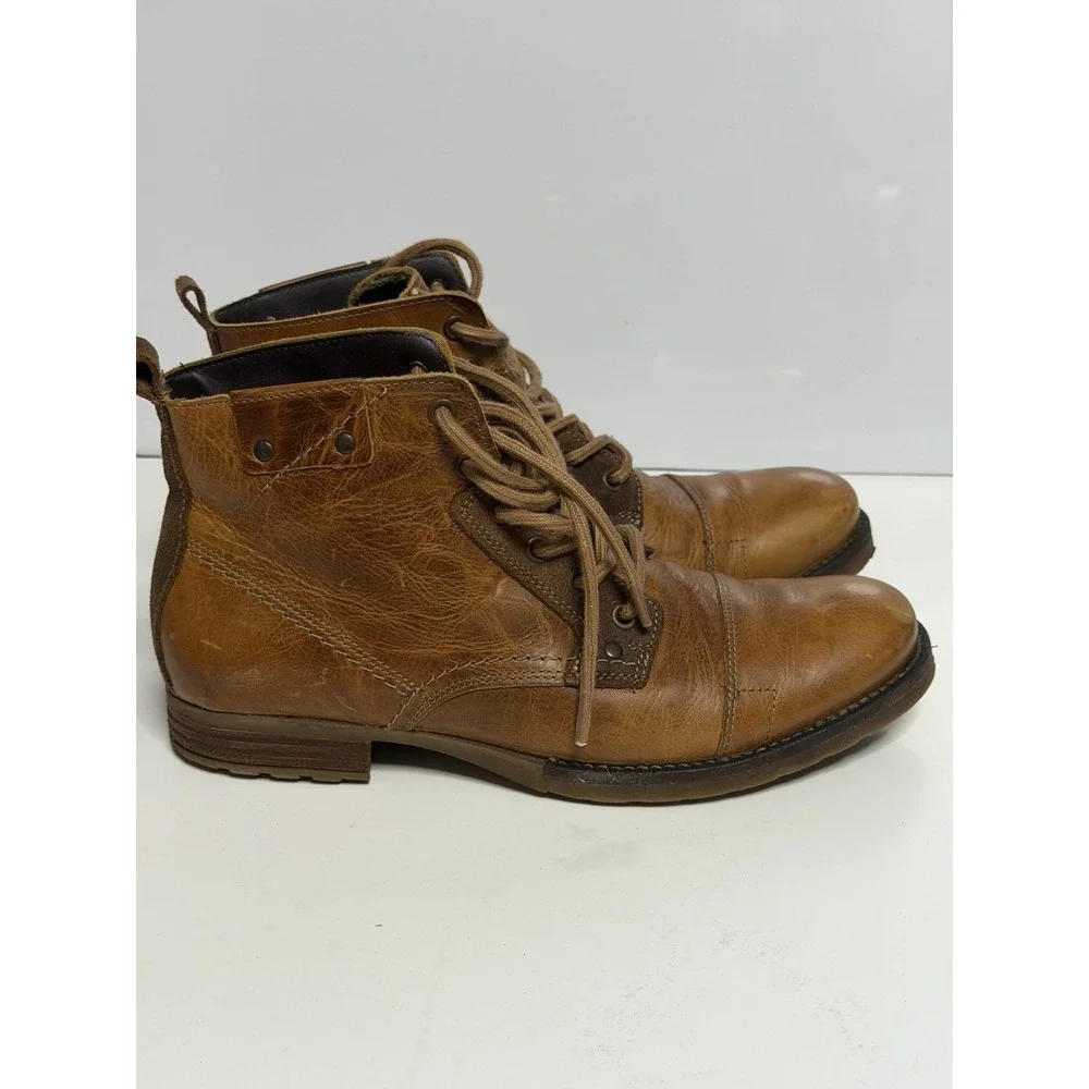 Bull Boxer Men's Tan Leather Lace up Boots, Size 8 Pre Owned